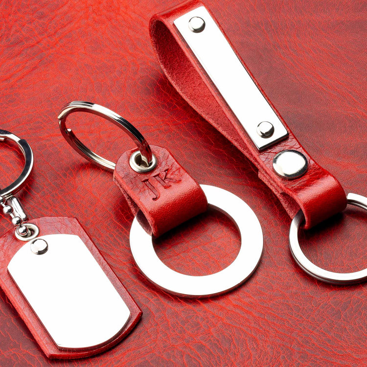 Personalised Poppy Red Leather Keyrings - seQua.Shop