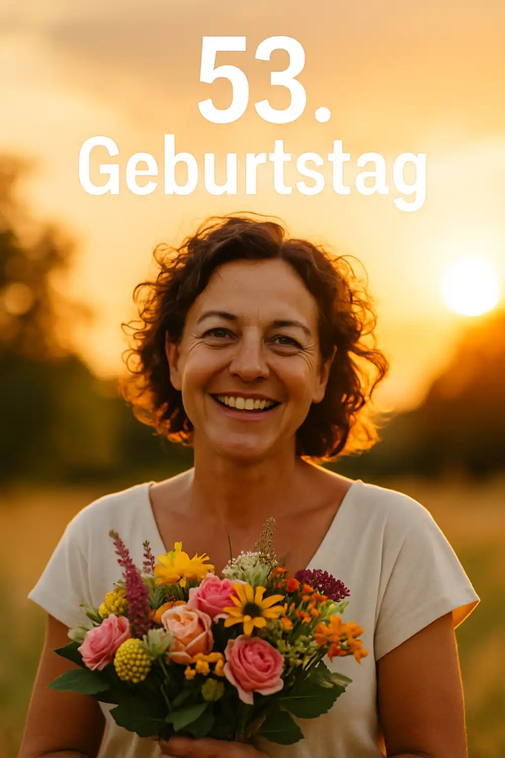 53. Geburtstag Frau – Herzliche Glückwünsche und liebevolle Sprüche mit Blumen und Sonne
