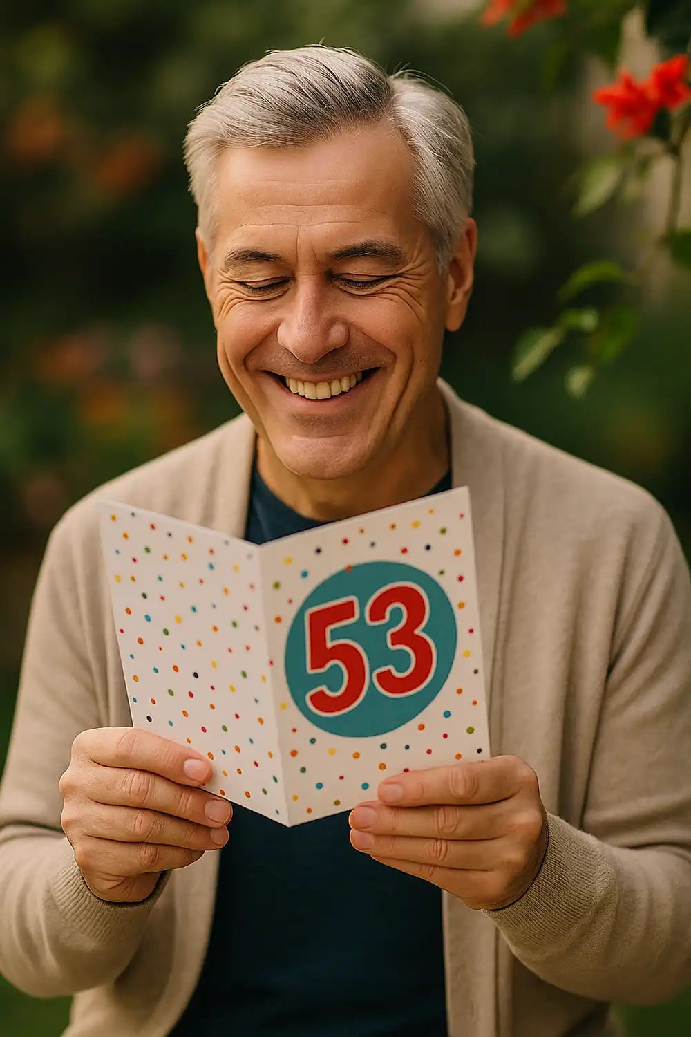 Lustige Sprüche zum 53. Geburtstag – Freunde feiern lachend mit Girlanden und Luftballons