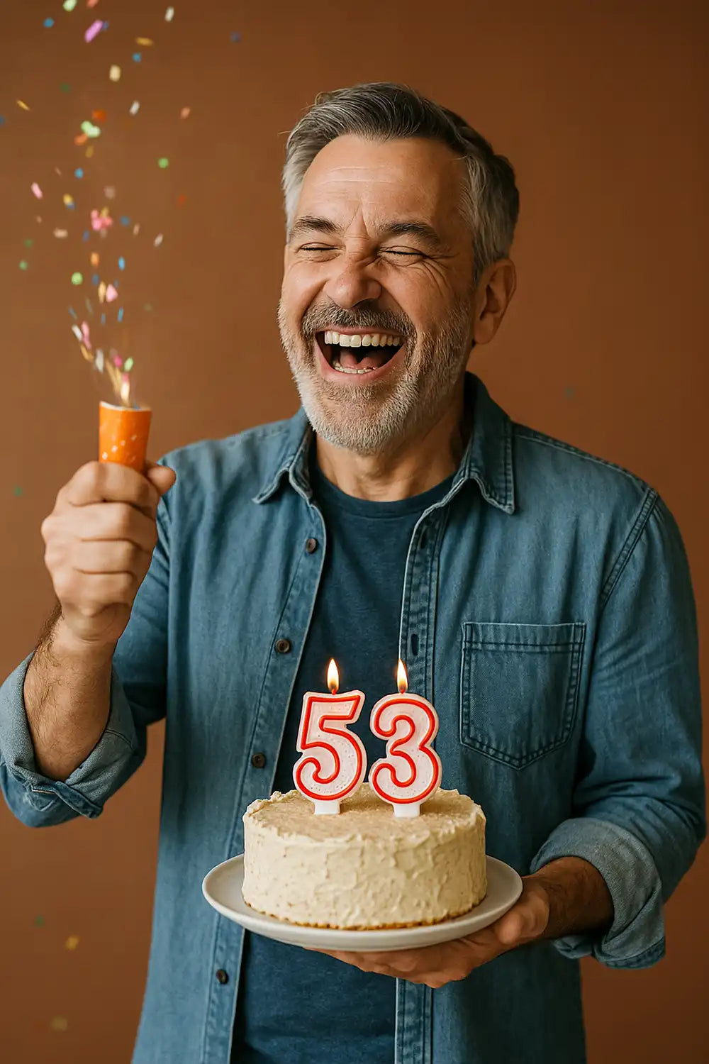 53. Geburtstag Mann – Lustige Sprüche und originelle Glückwünsche mit Konfetti und Geburtstagstorte