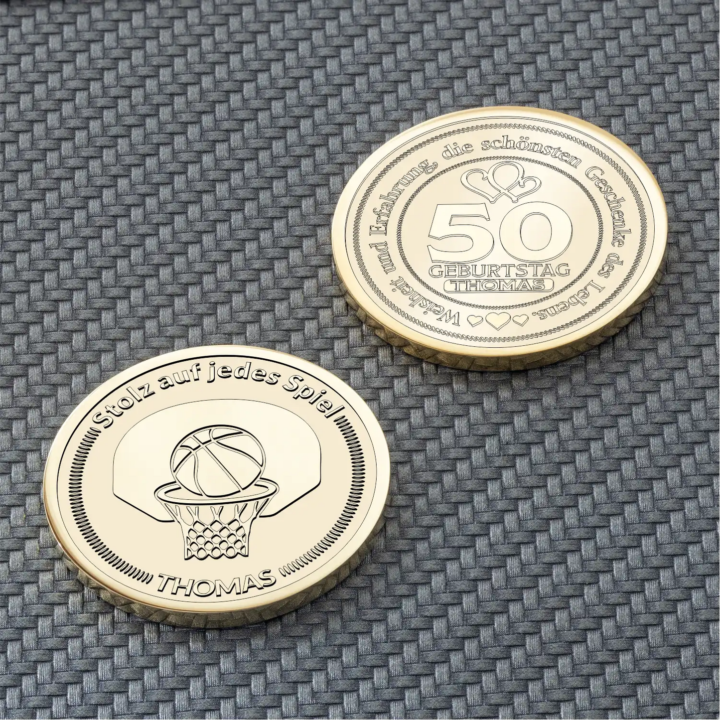 Personalisierte Basketball-Münze mit Gravur „SEBASTIAN“ und Porträt