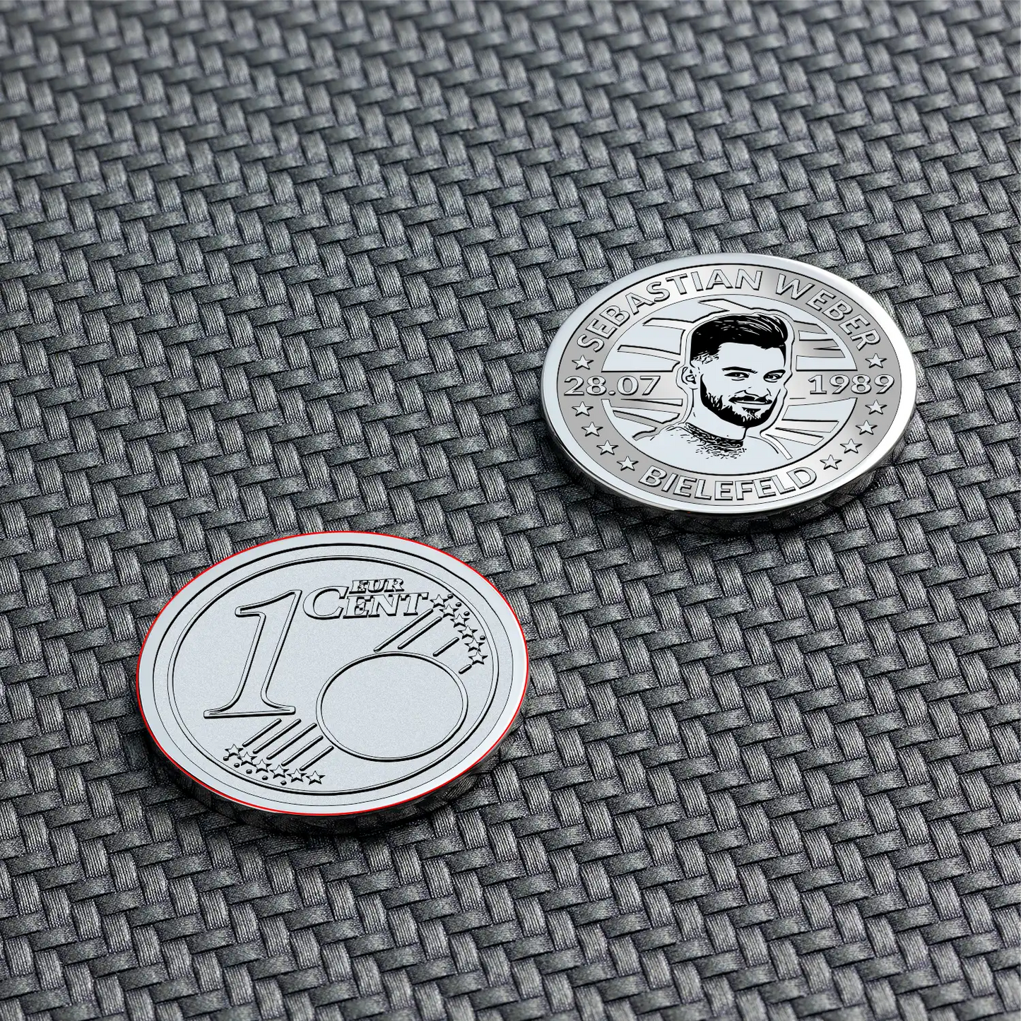 Gravierte 1-Cent-Münze mit Männerporträt und Namensgravur