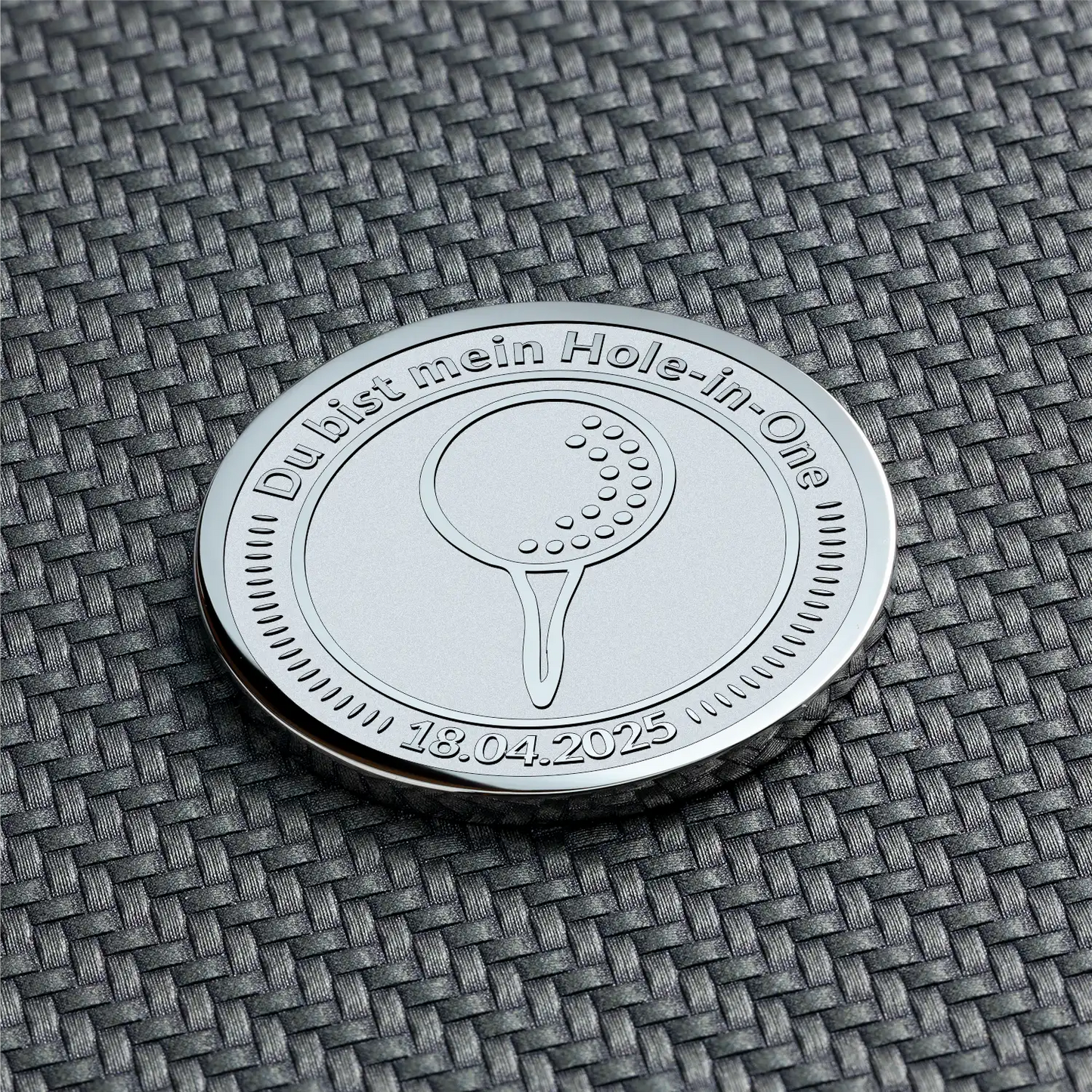 Silberne personalisierbare Münze mit Golfball-Symbol und Datum-Gravur