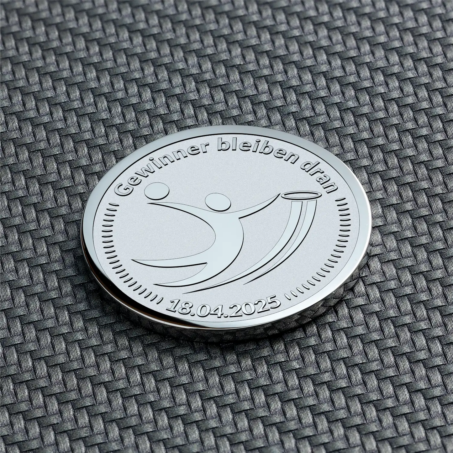 Silberne personalisierbare Münze mit Basketball-Symbol und Datum-Gravur