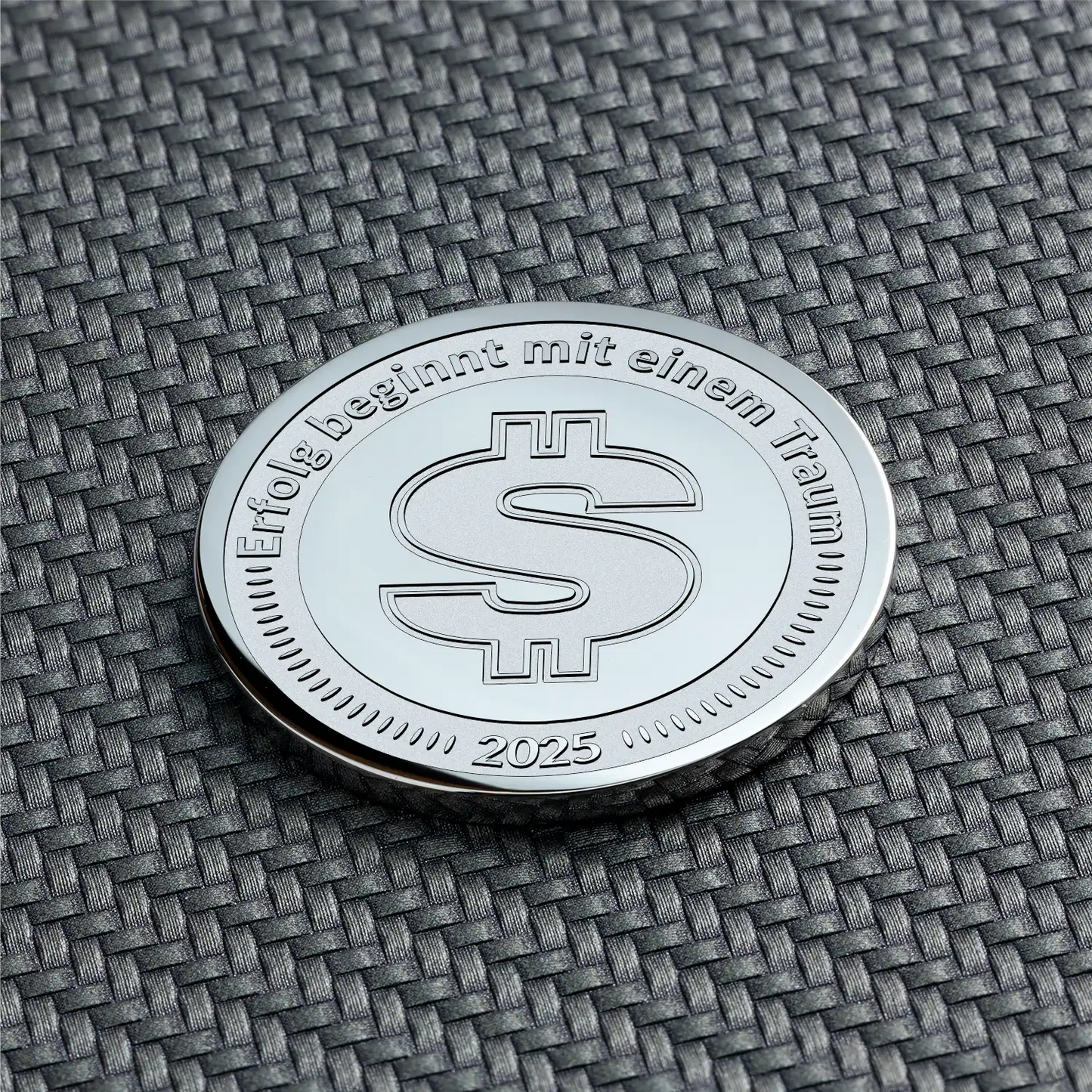 Symbol-Dollar Münze mit Gravur „Erfolg beginnt mit einem Traum“