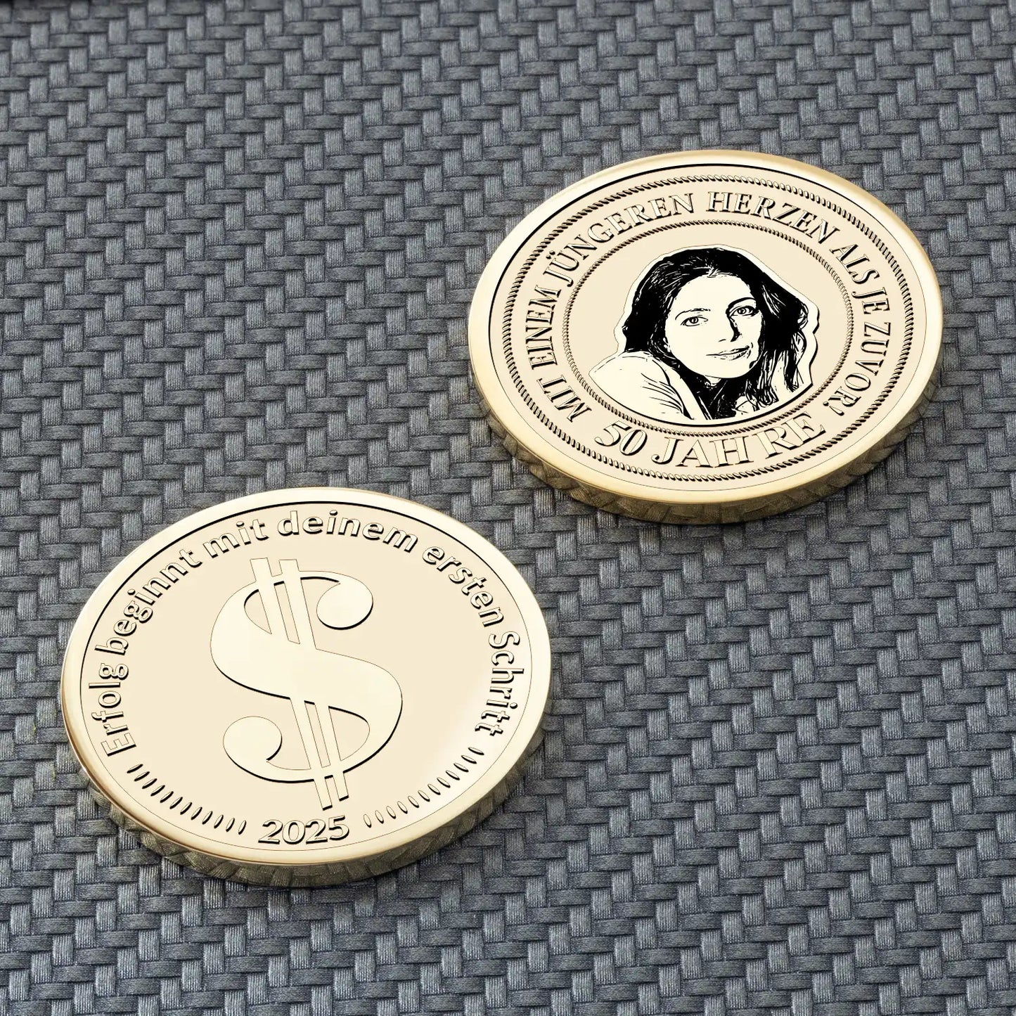 Personalisierbare Münze mit Dollarzeichen und Frauenporträt