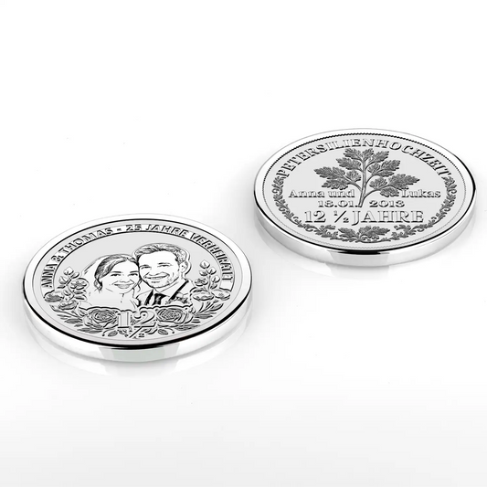 Silbernes Geschenk zur Petersilienhochzeit – Jubiläumsmünze mit Gravur für 12½ Jahre Eheglück