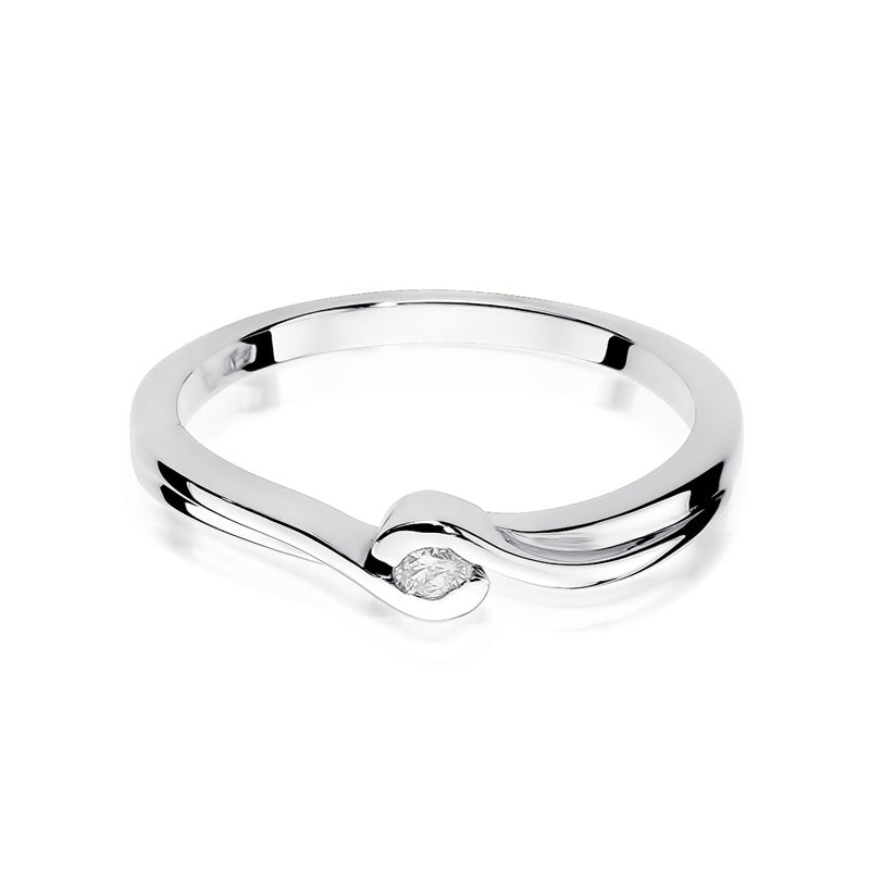 Verlobungsring aus 585er Weißgold mit einem Diamanten, Vorderansicht.