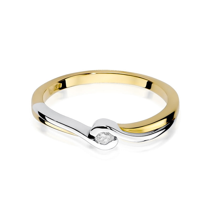 Verlobungsring aus 585er Gold mit einem Diamanten, Vorderansicht.