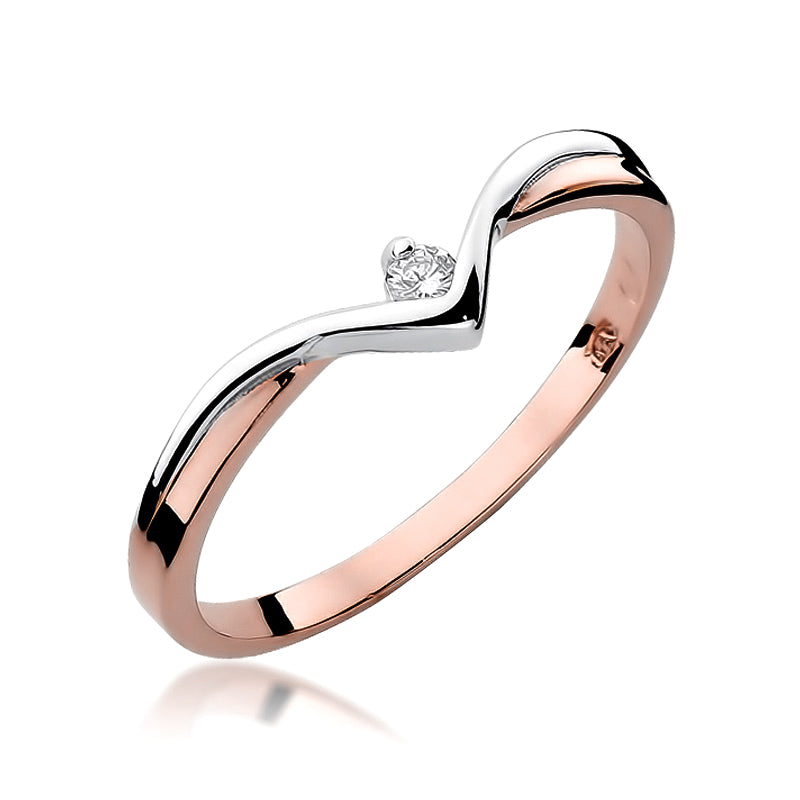 Verlobungsring aus weißem Gold 585 mit einem runden Diamanten von 0,04 ct, von vorne betrachtet.