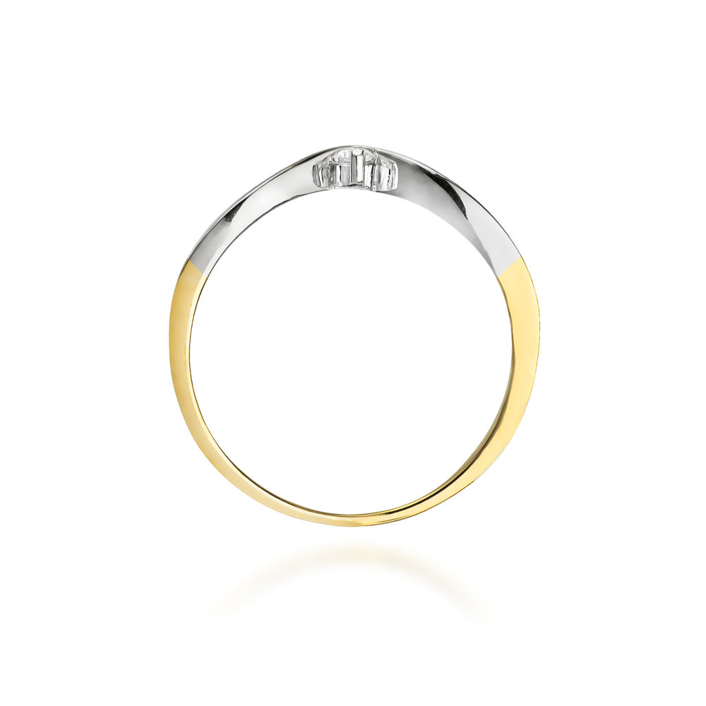 Verlobungsring aus zweifarbigem Gold 585 mit einem runden Diamanten von 0,04 ct, von vorne betrachtet.