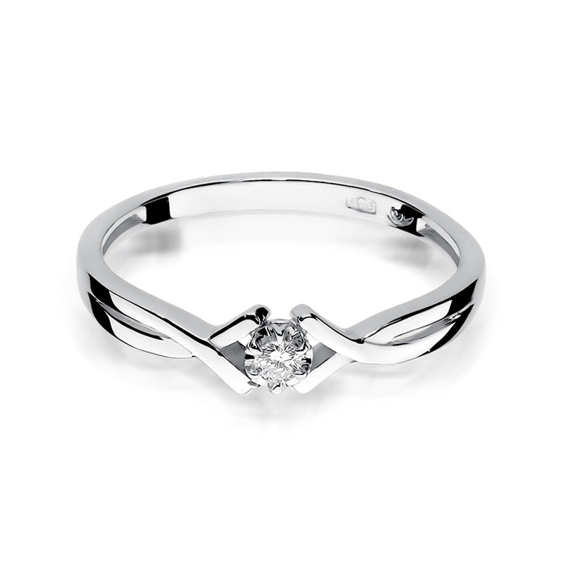 Verlobungsring aus 585er Weißgold mit einem 0.04ct Diamanten in der Draufsicht. Das minimalistische Design unterstreicht die Eleganz des Rings.