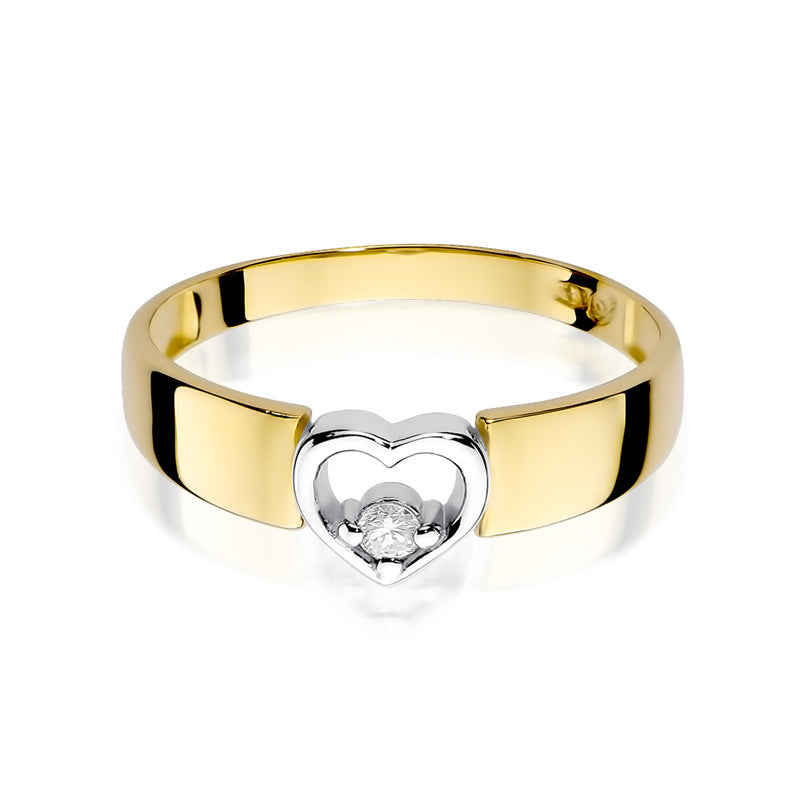 Ein eleganter Verlobungsring aus 585er Gold, der ein Herzdesign mit einem funkelnden Diamanten präsentiert. Der Ring hat eine glänzende Oberfläche und zeigt exquisite Details.