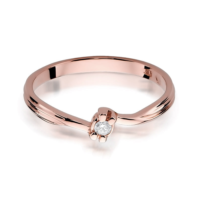 Ein schlichter und eleganter Verlobungsring aus Roségold mit einem einzelnen, brillant geschliffenen Diamanten.