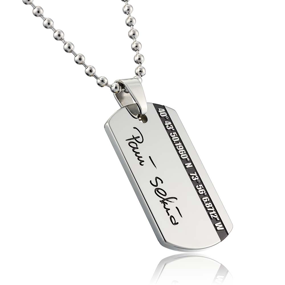 koordinaten dog tag Anhänger mit name - personalisiertes Geschenk zum Geburtstag oder Valentinstag