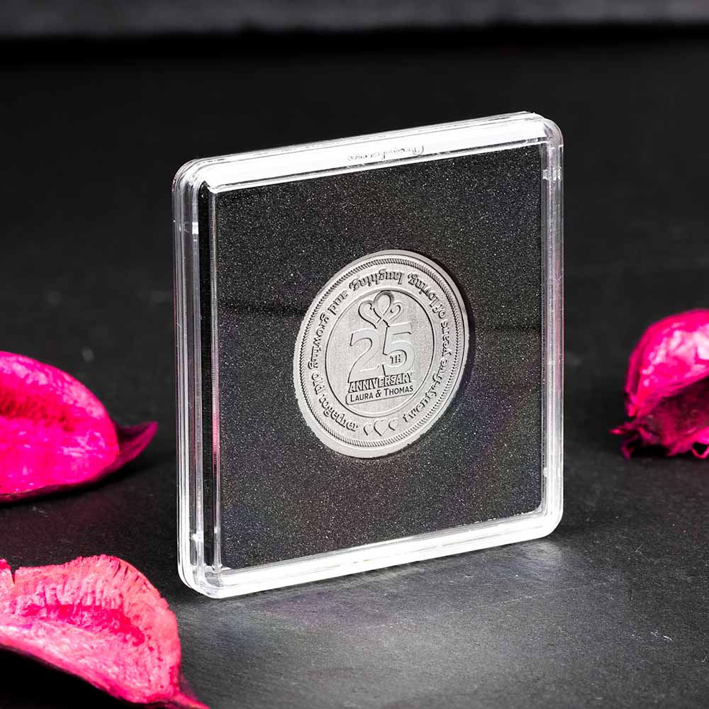 personalisierte Münze zum 25. Hochzeitstag in einem Etui - geschenkmünze
