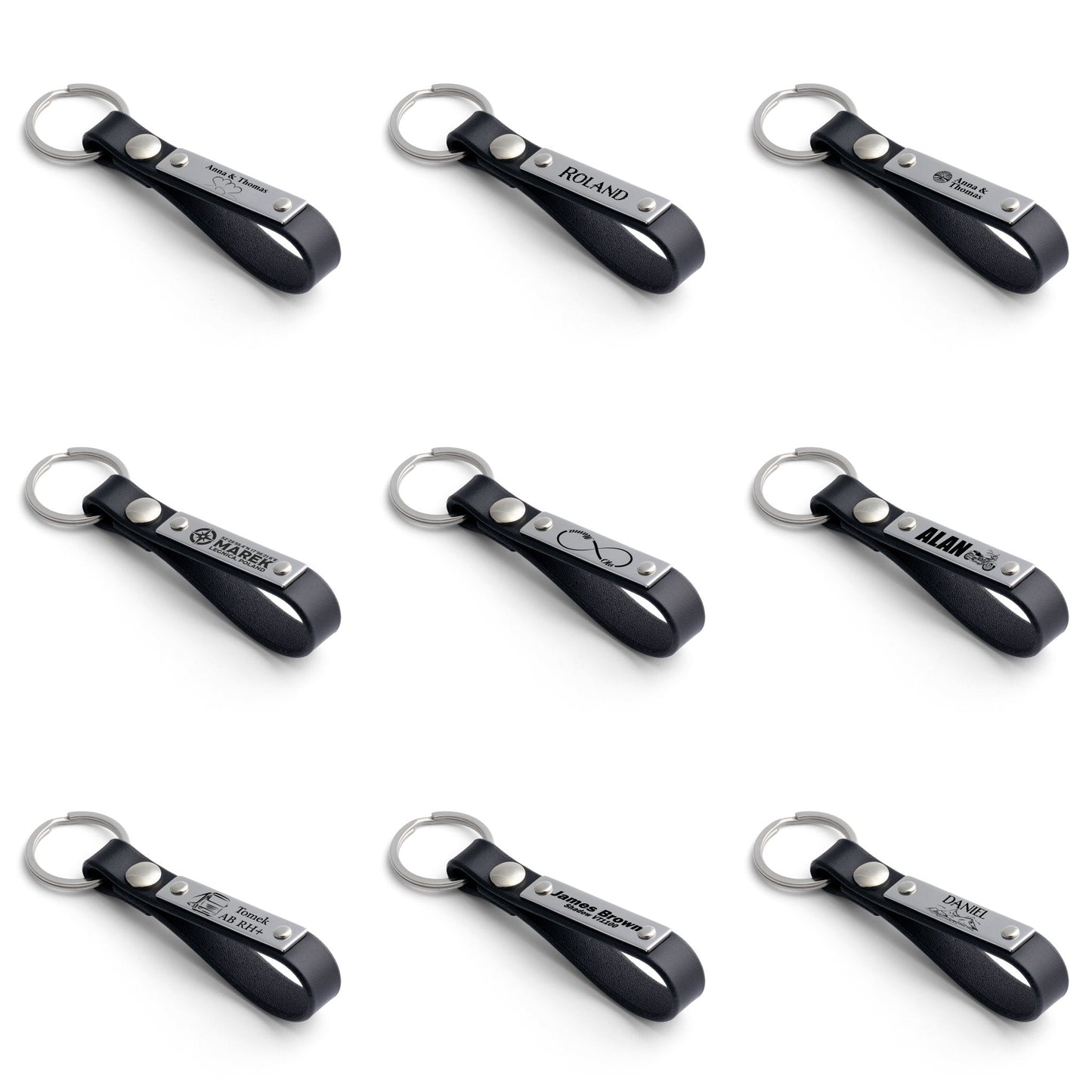 Black Leather Keyring: Custom Engraving and Personalisation - seQua.Shop