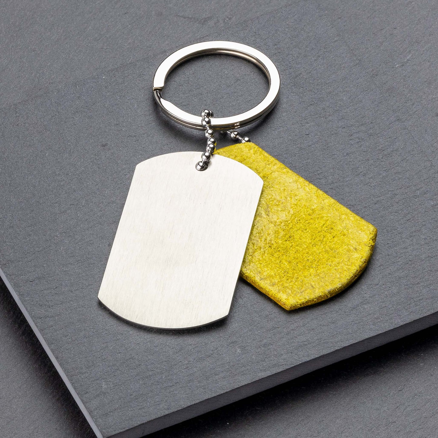 Custom Titanium and Yellow Leather Keyring - seQua.Shop