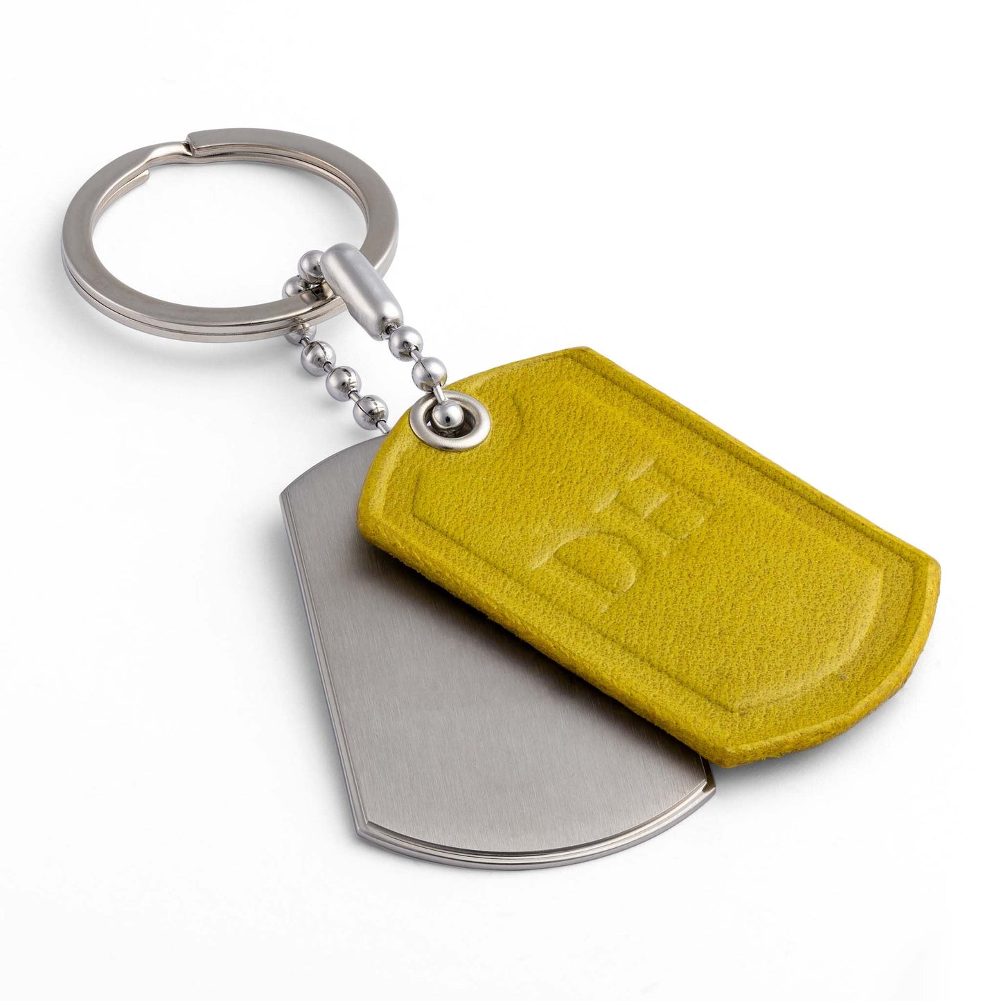 Custom Titanium and Yellow Leather Keyring - seQua.Shop