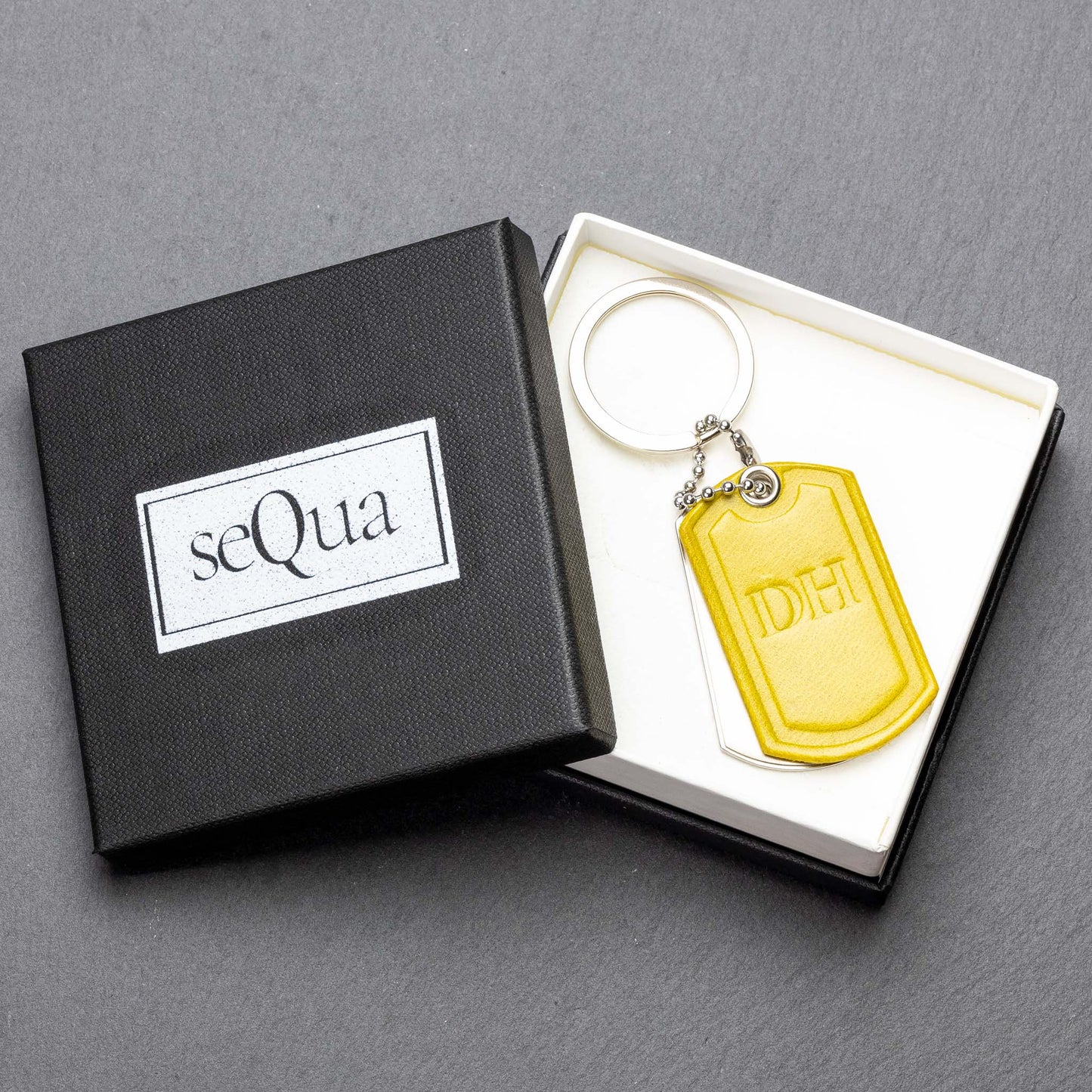 Custom Titanium and Yellow Leather Keyring - seQua.Shop