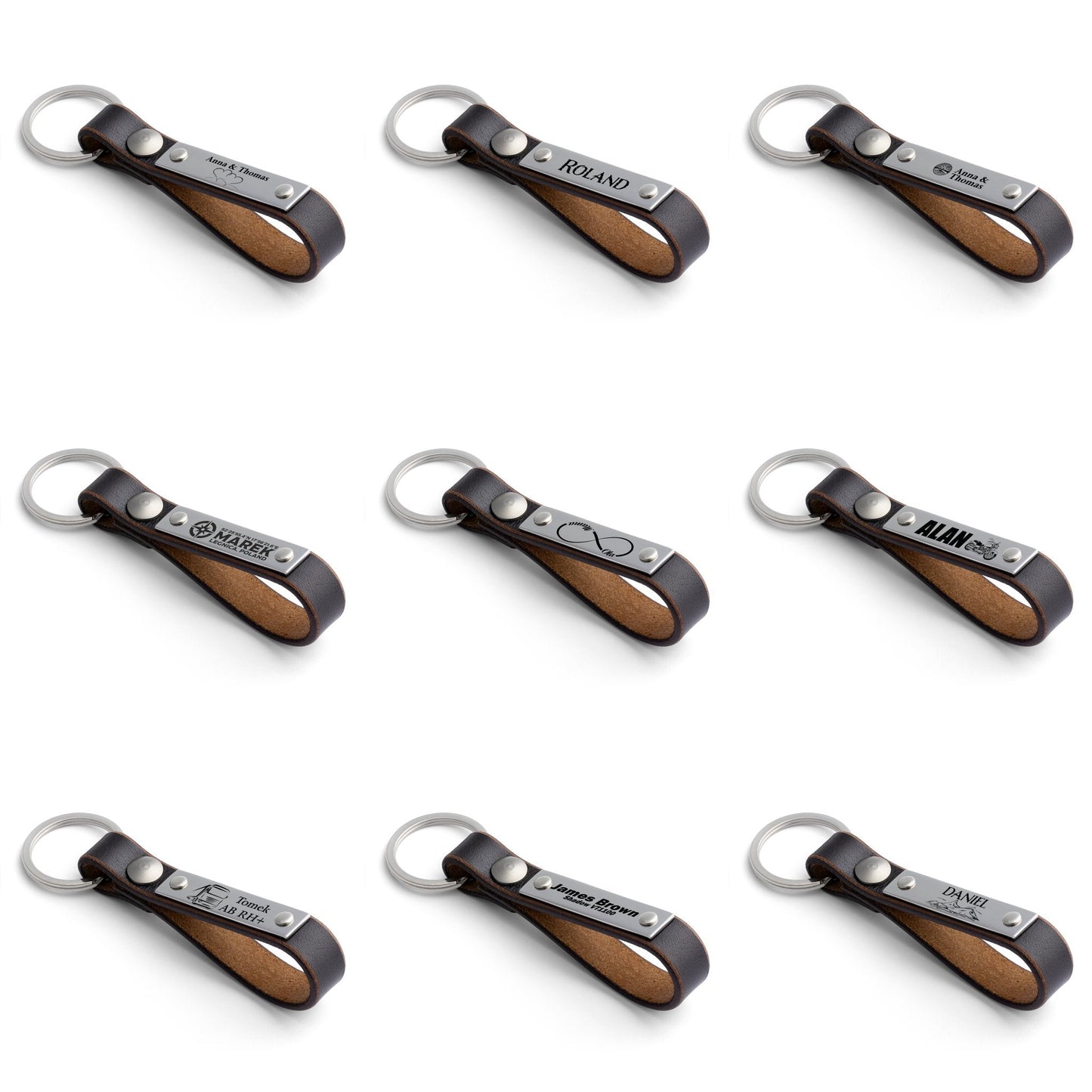 Personalisieren und gestalten Sie Ihren eigenen dunkelbraunen Schlüsselanhänger aus feinstem schokoladenbraunem Leder bei seQua.Shop.