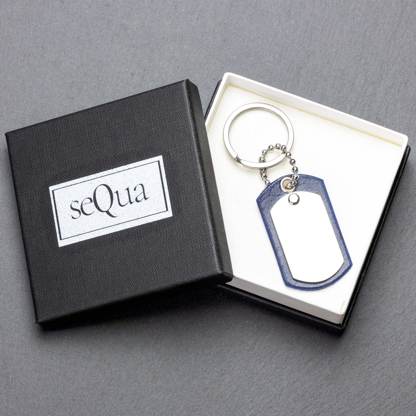 Discover Luxury: Custom Blue Leather Keyrings at seQua.Shop - seQua.Shop