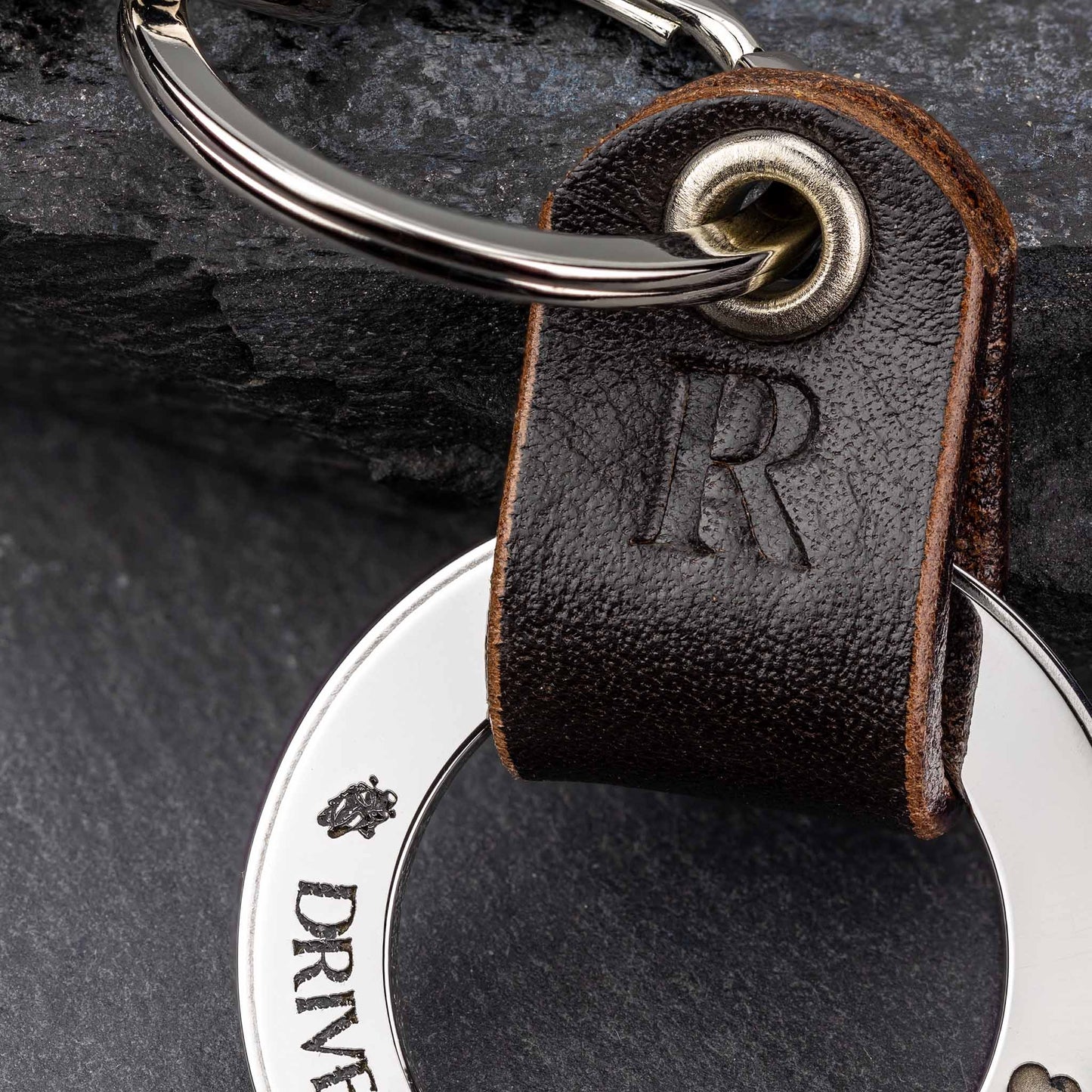 Drive Safe Keychain: Embossed Leather Custom Keychain with Personalized 3D Engraving - seQua.Shop
