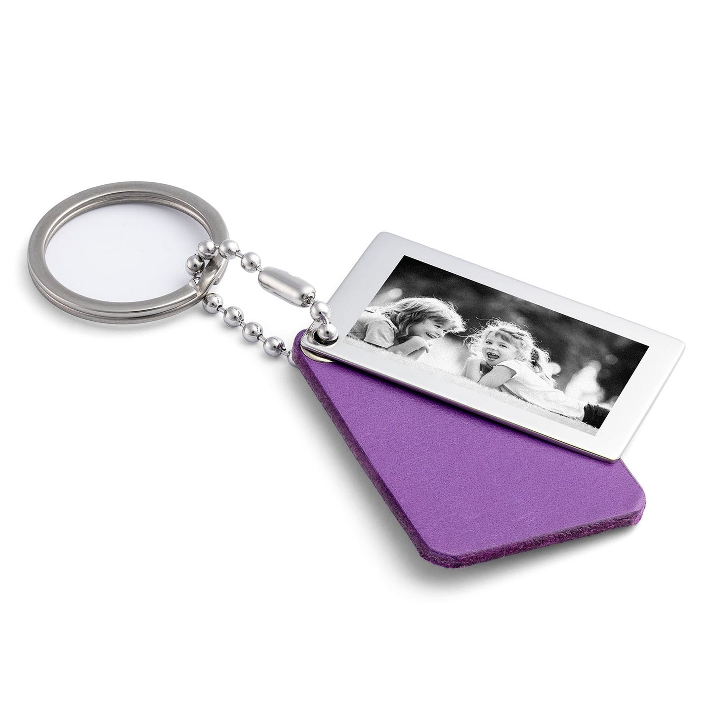 Personal Photo Engraved Keyring in Purple Leather - seQua.Shop