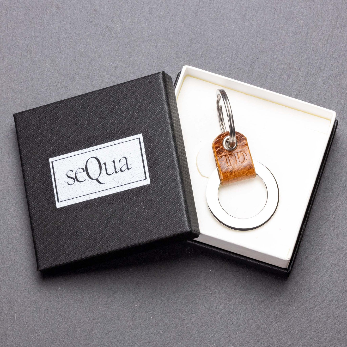 Personalised Badalassi Carlo Cognac Leather Keyring - seQua.Shop