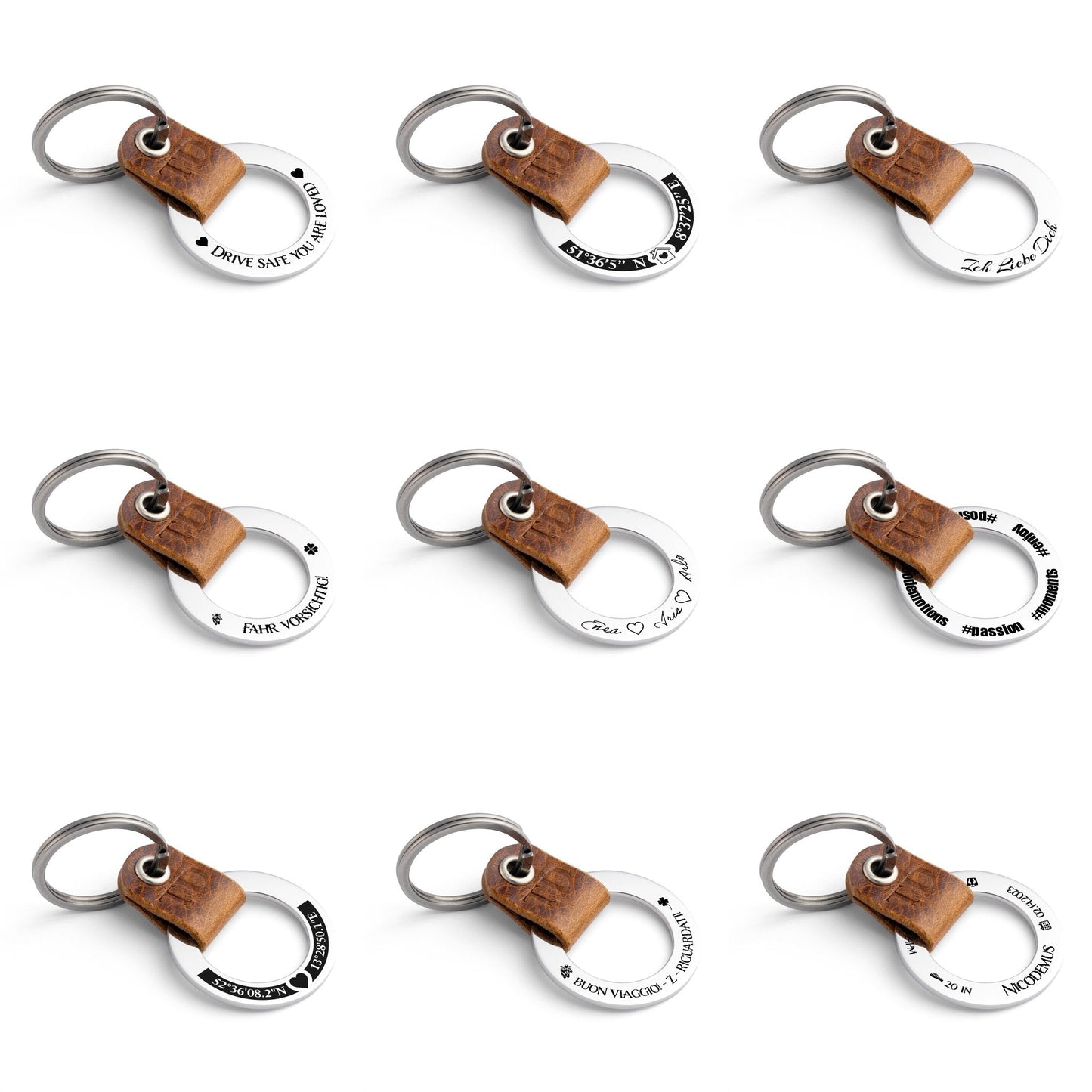 Personalised Badalassi Carlo Cognac Leather Keyring - seQua.Shop