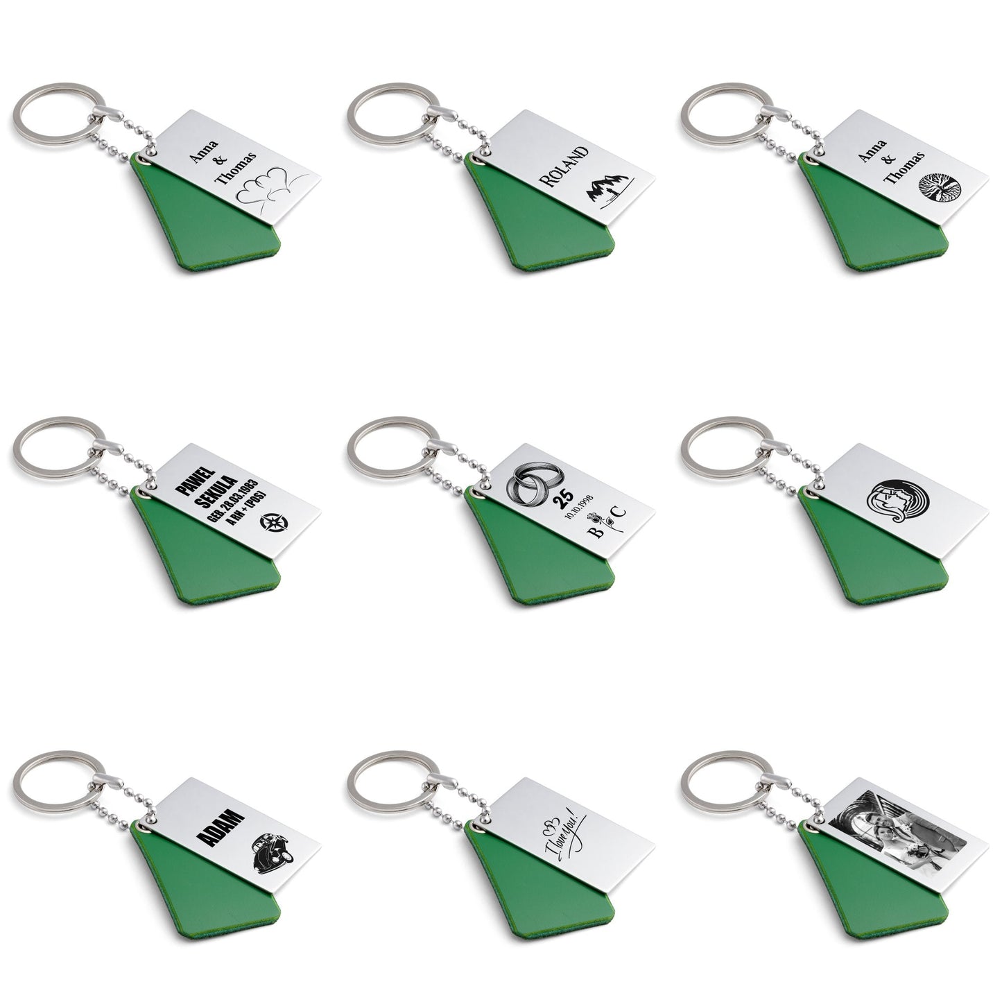 Personalised Green Leather Keyring at seQua.Shop - seQua.Shop