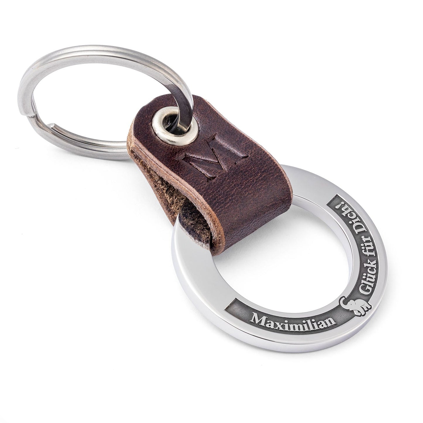 einem Glückselefant-Symbol aus, tief eingraviert in einen polierten Edelstahlring - seQua.Shop