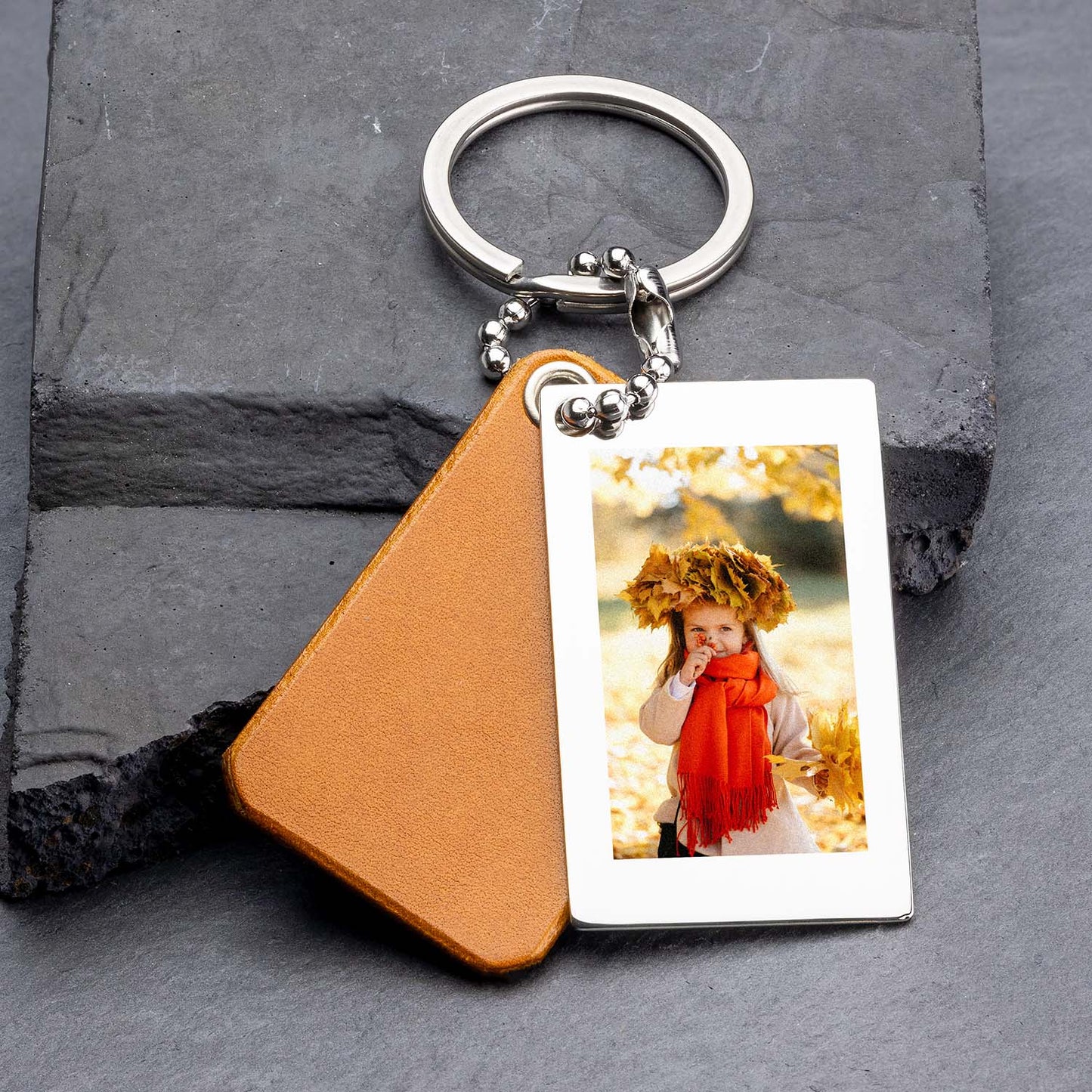 Fotoschlüsselanhänger aus Cognac-Leder - seQua.Shop