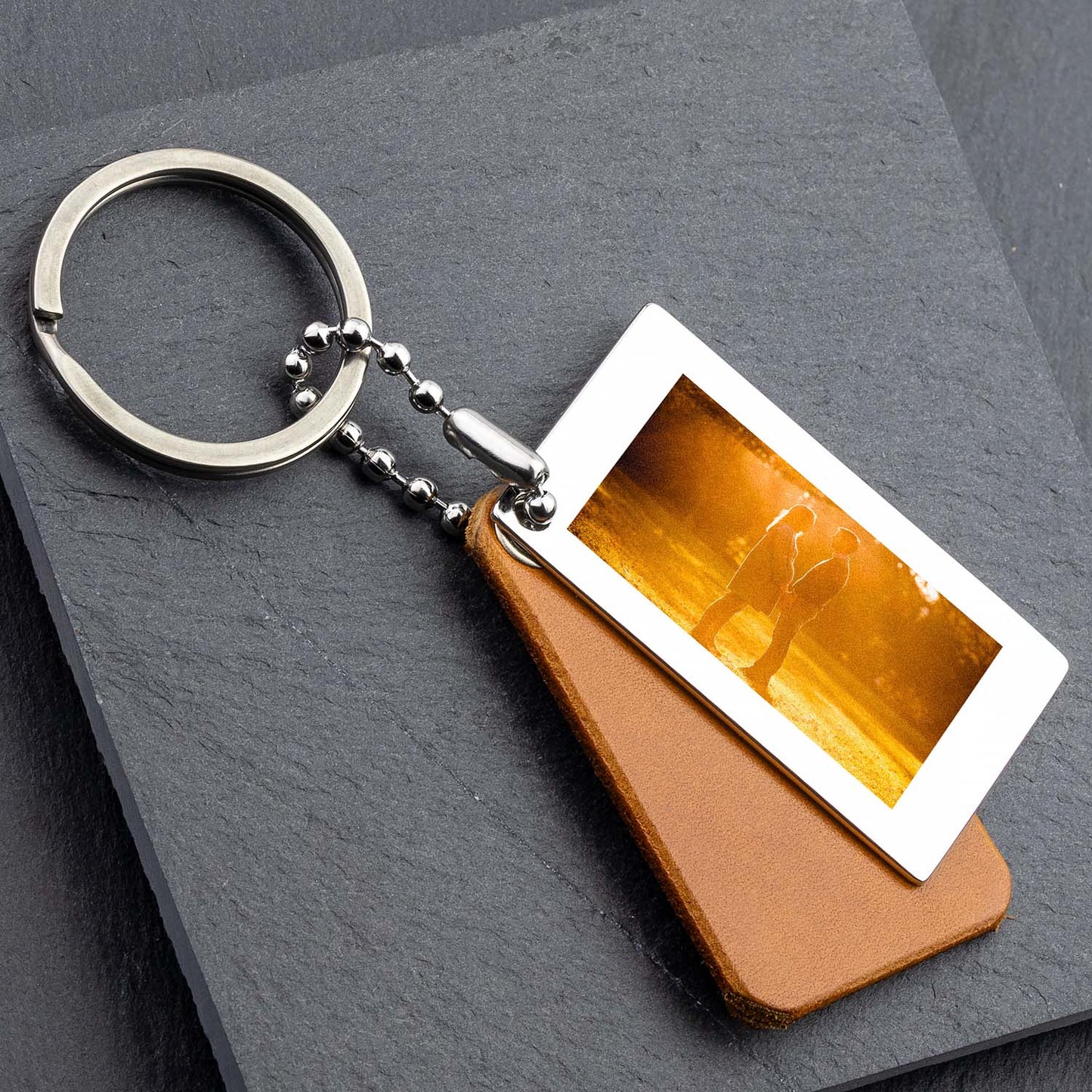 Personalisierte Schlüsselanhänger mit Foto - Cognac-Leder - seQua.Shop