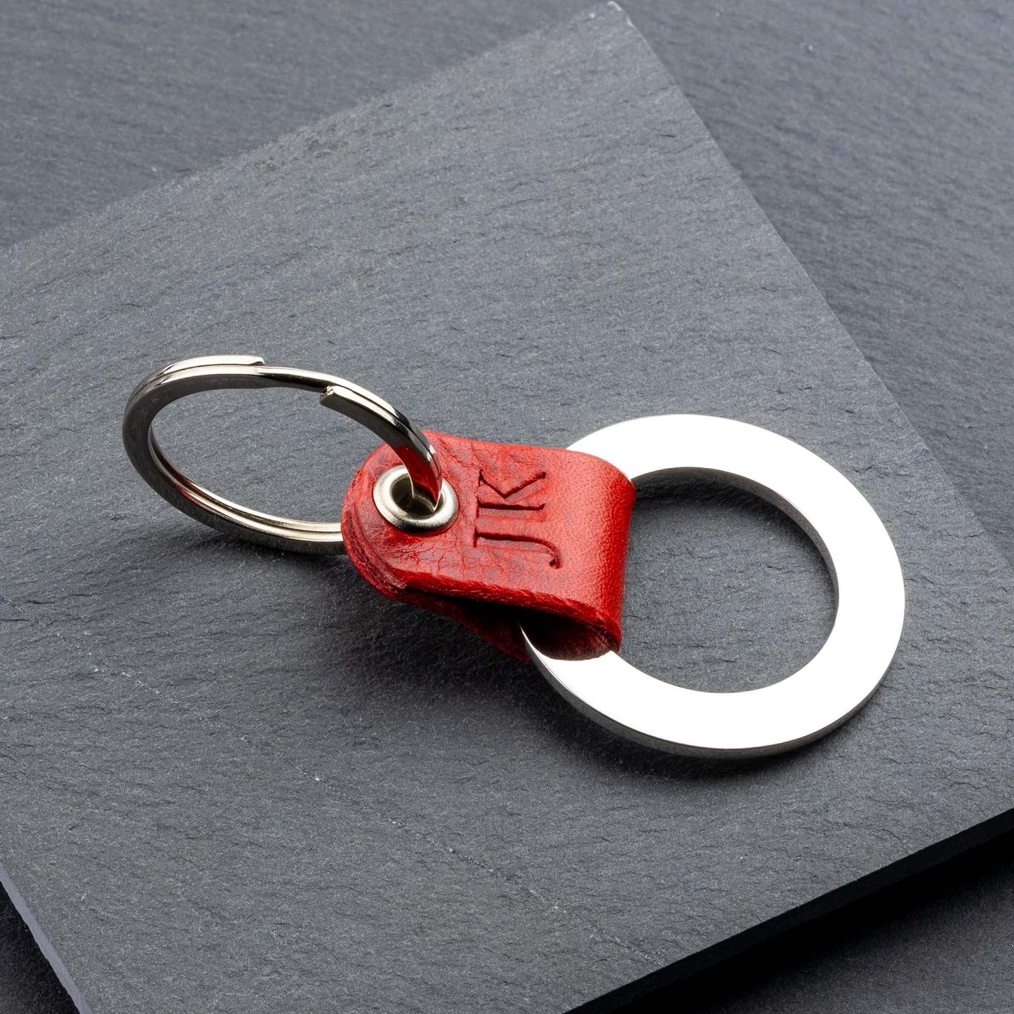 Personalised Red Leather Keyring with Embossed Monogram - seQua.Shop