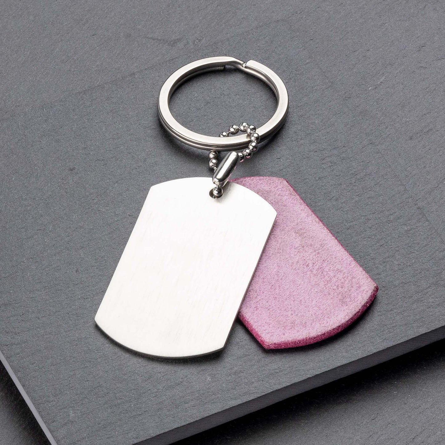 Personalised Titanium and Pink Leather Keyring - seQua.Shop