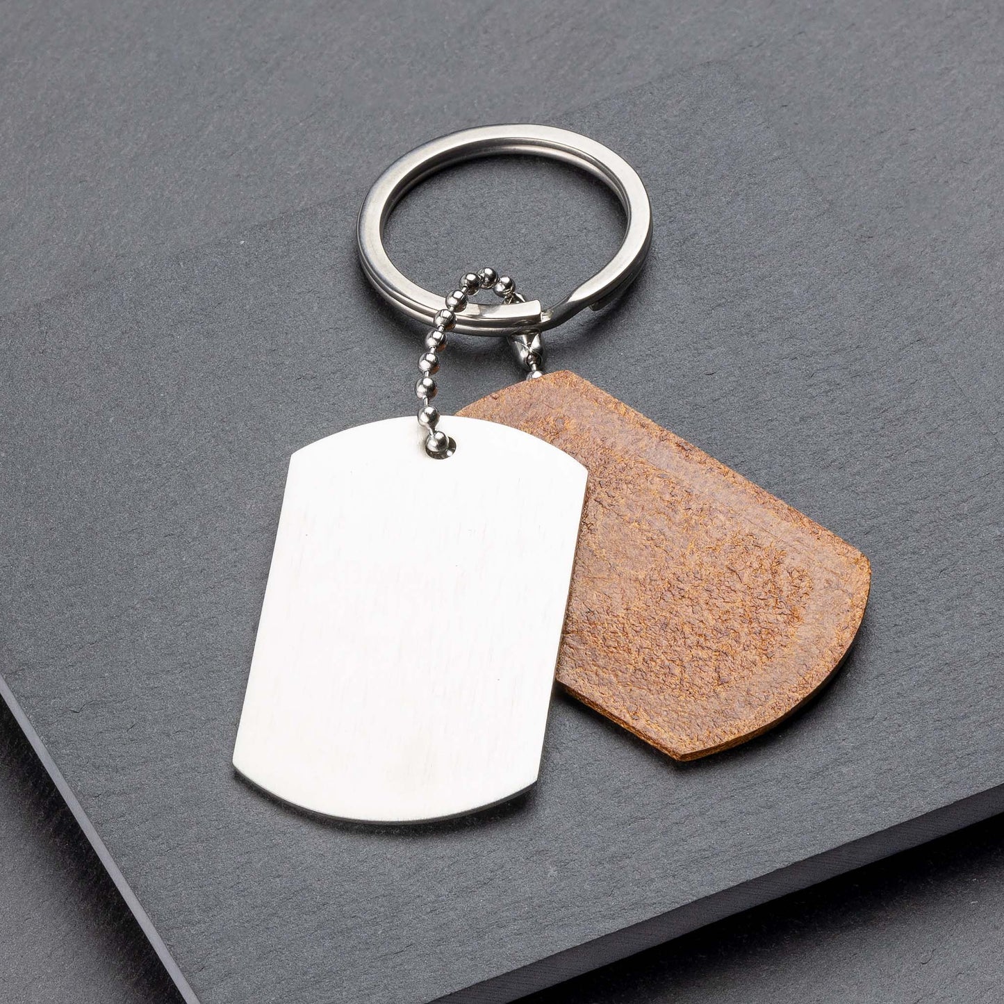 Personalised Titanium & Badalassi Carlo Cognac Leather Keyring - seQua.Shop