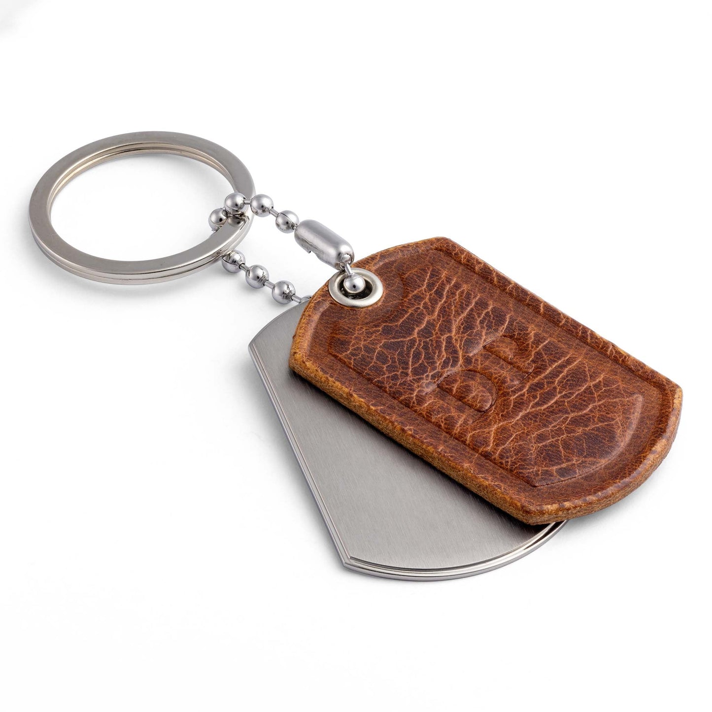 Personalised Titanium & Badalassi Carlo Cognac Leather Keyring - seQua.Shop