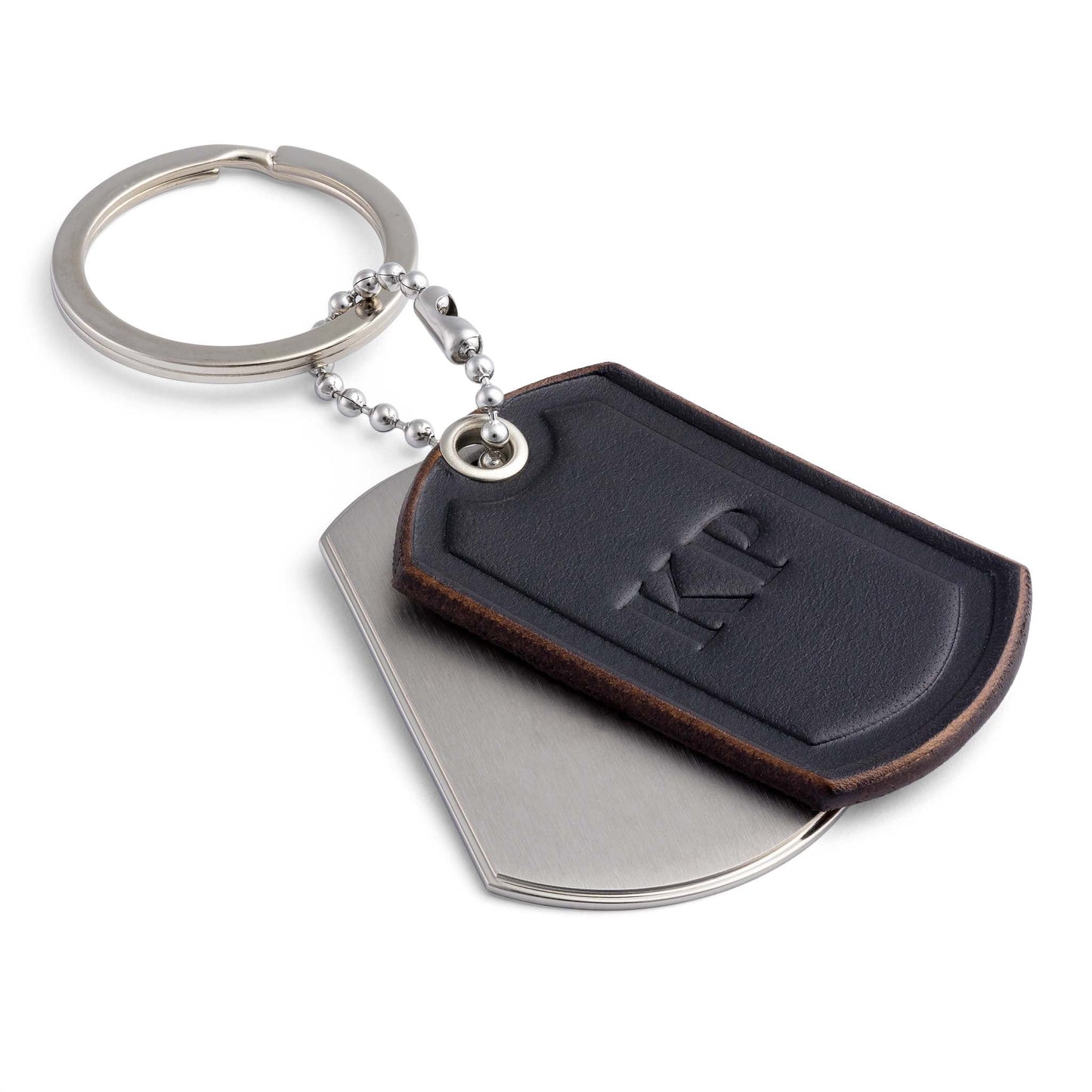 Personalised Titanium & Dark Brown Leather Keyring: Your Unique Touch - seQua.Shop