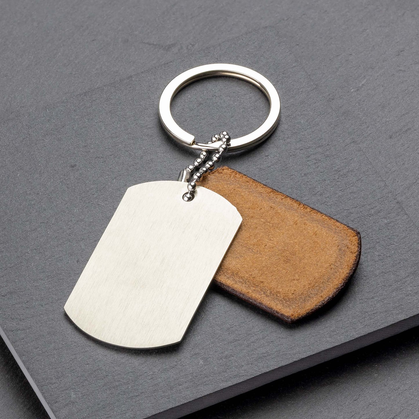 Personalised Titanium & Dark Brown Leather Keyring: Your Unique Touch - seQua.Shop