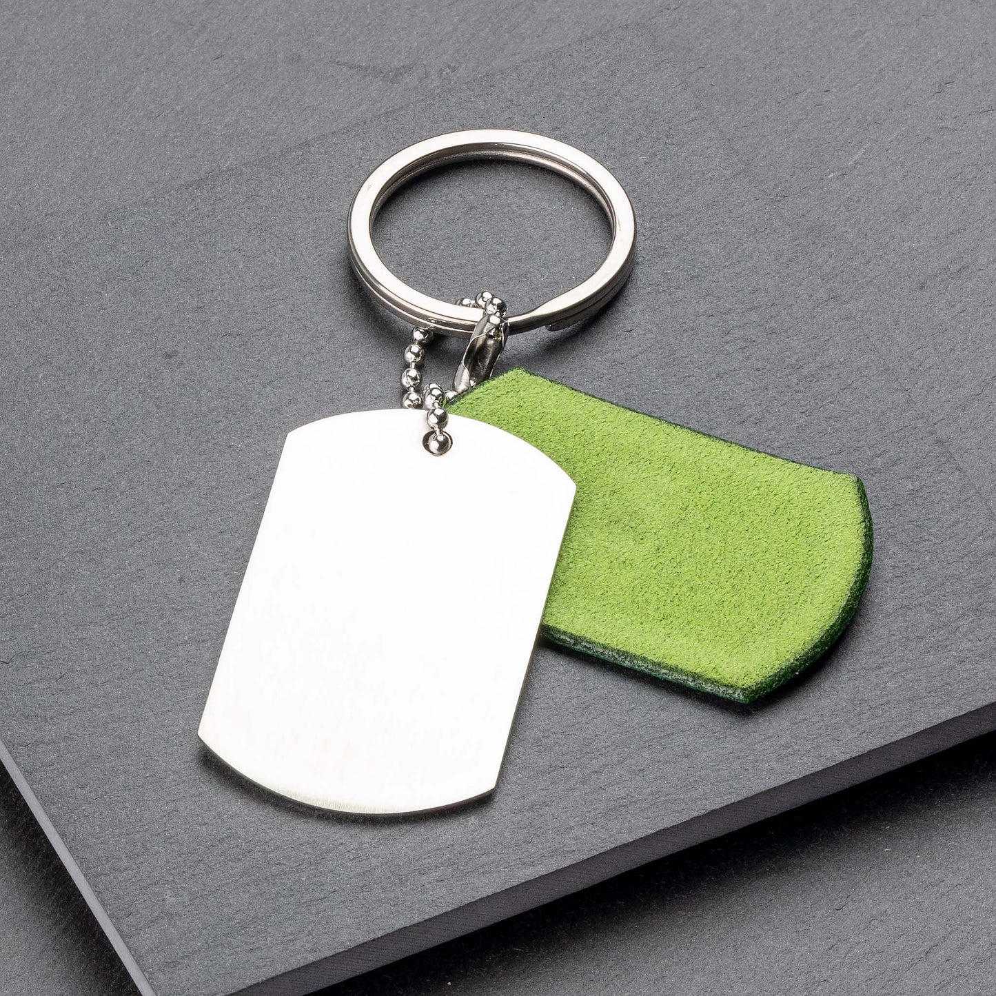 Personalised Titanium Keyring with Juicy Green Leather - seQua.Shop