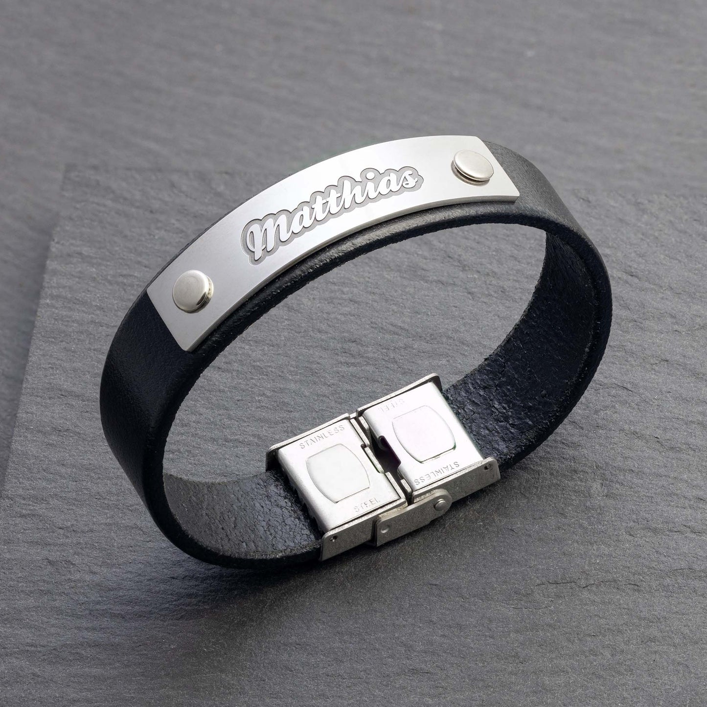 Personalised Titanium & Leather Bracelet with Name Engraving - seQua.Shop