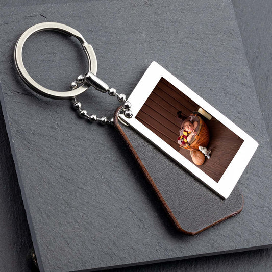 Schlüsselanhänger mit Foto und Gravur - Dunkelbraun Leder - seQua.Shop