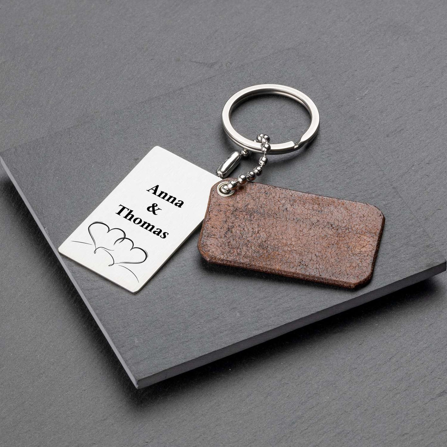Photo Engraved Keyring - Dark Brown Leather - seQua.Shop