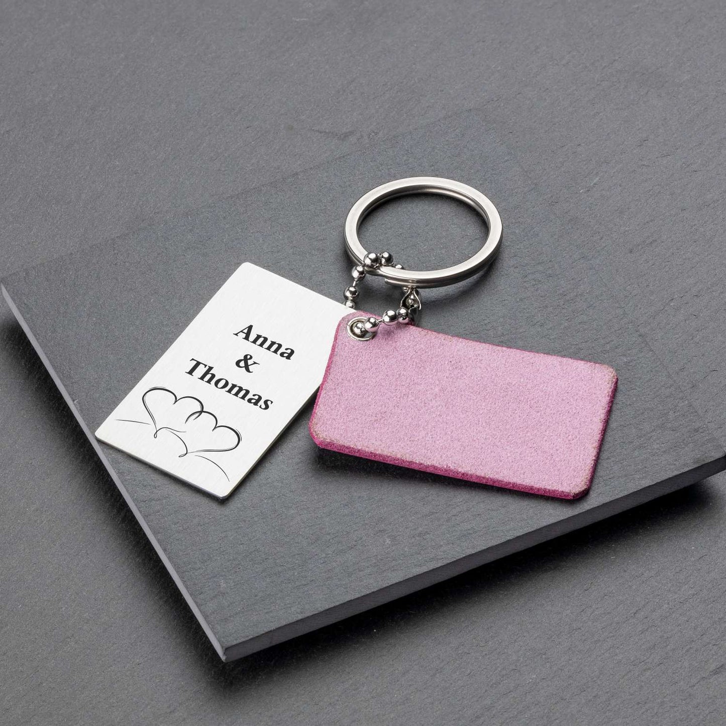 Pink Leather Keyring with Photo and Engraving - seQua.Shop