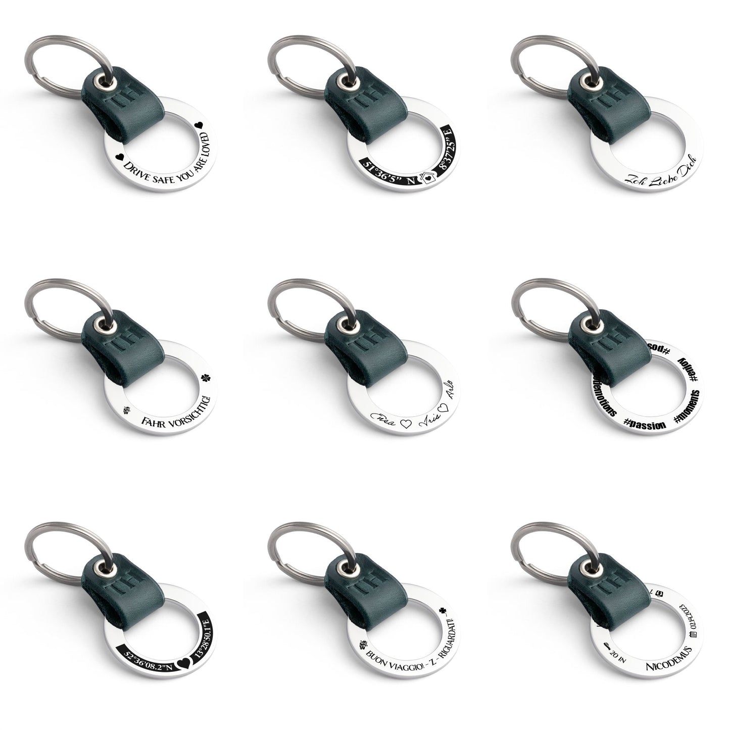 Premium Dark Green Leather Keyring with Personalised Monogram - seQua.Shop