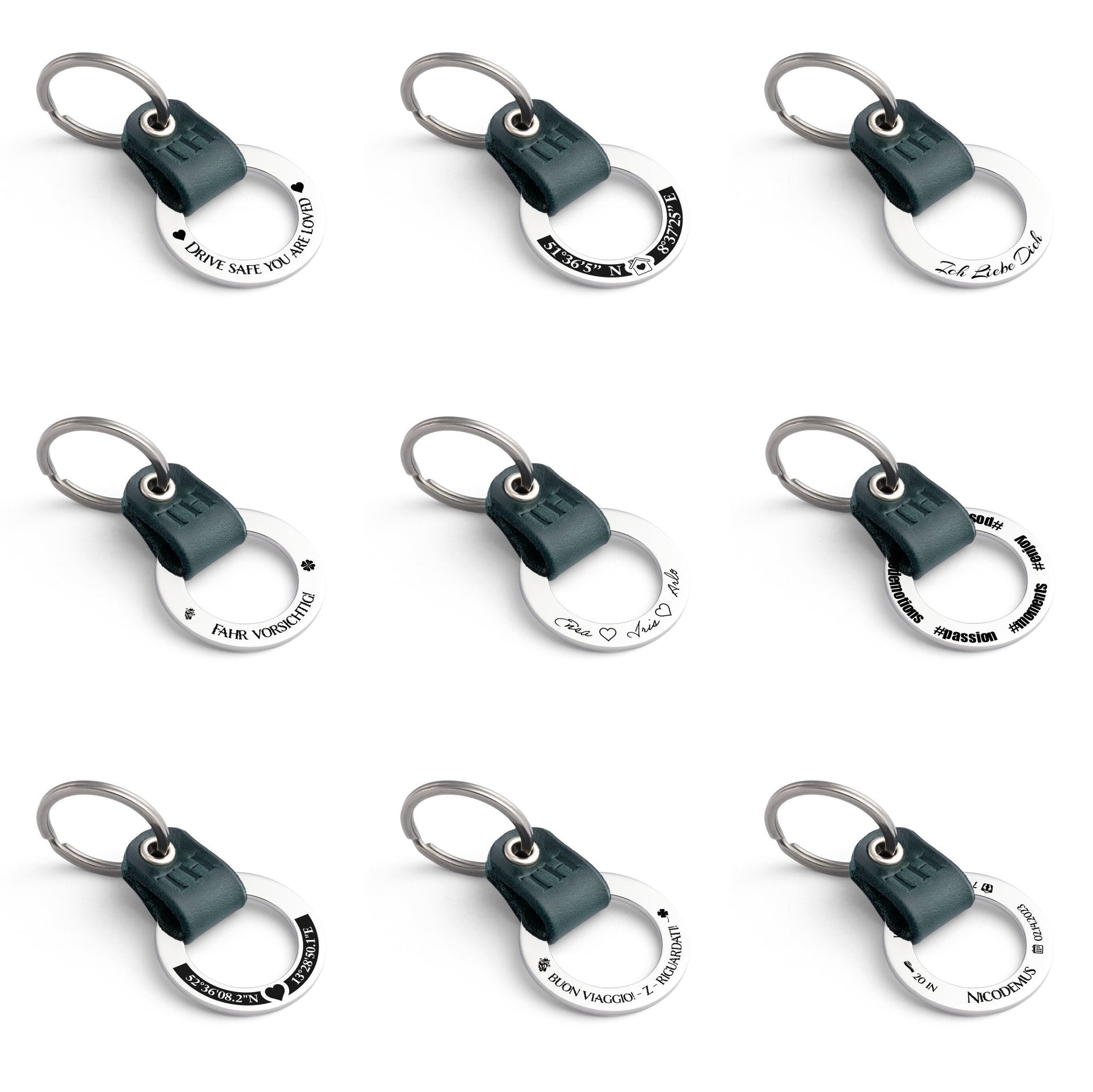 Premium Dark Green Leather Keyring with Personalised Monogram - seQua.Shop