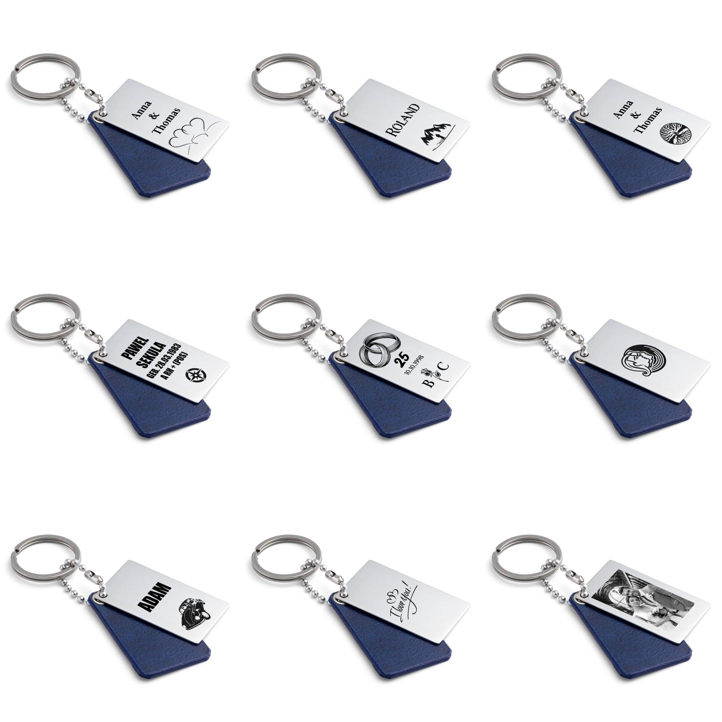 Premium Personalised Blue Leather Keyring - seQua.Shop
