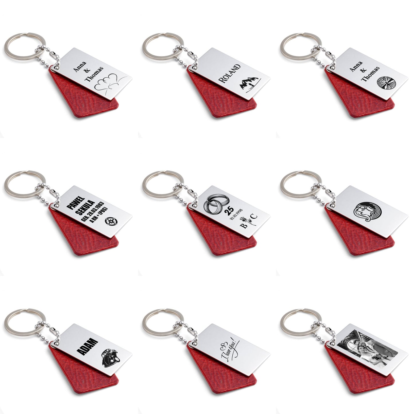 Premium Red Leather Keyring with Personalised Engraving - seQua.Shop