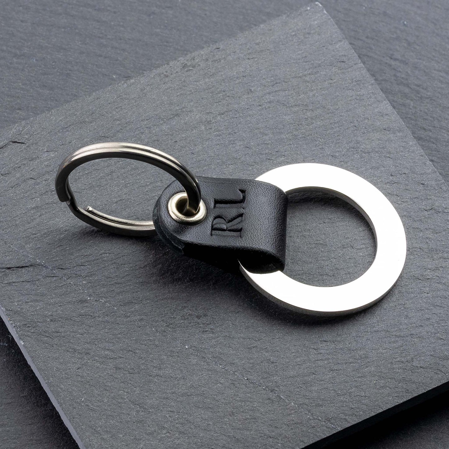 Round Luxury Personalised Black Leather Keyring - seQua.Shop